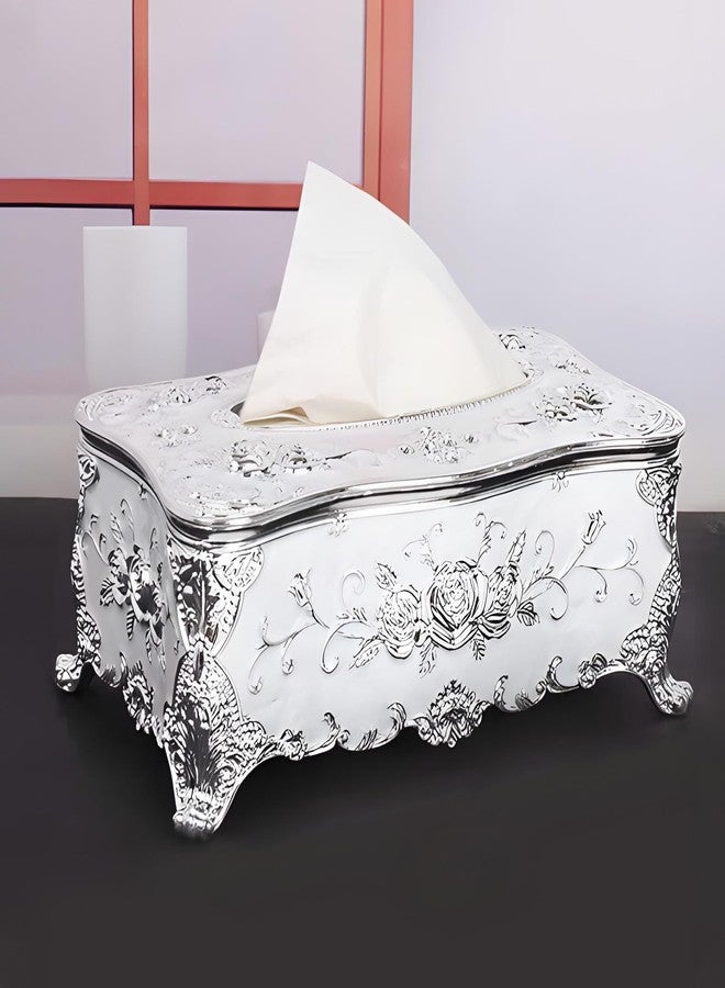 NFI essentials Tissue Holder Box, European Style Luxurious Tissue Cover for Home, Office, Bedroom, Restaurant, Vintage Plastic Rose Tissue Box Holder for Home Office Decoration - Image 1